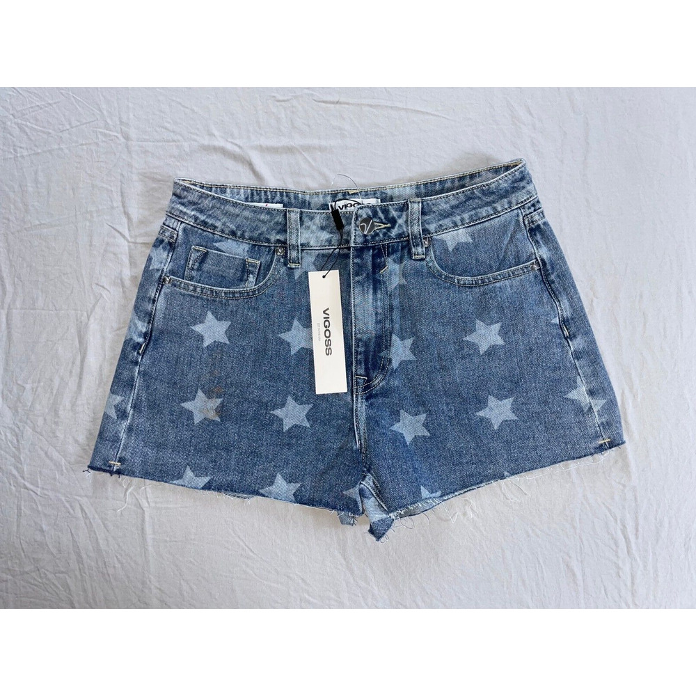 Vigoss Cutoff Lightweight 100% Cotton Denim 'High Rise Short'. Stars. 27, NWT!!